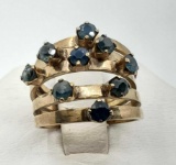 5 Band 14K Yellow Gold Ring 9 Gemstones