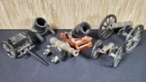 Lot Of 5 Toy Cast Iron, Wood, And Cast Metal Civil War Cannons & 1 Limber