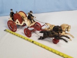 Cast Iron Fire Hose Wagon with Horses