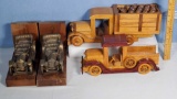 Hand Crafted Wood Roadster and Delivery Truck and Pr Roadster Bookends