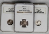 3 NGC MS 67 1949-S Key Date Roosevelt Silver Dimes
