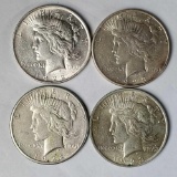 4 US Silver Peace Dollars AU-UNC: 1922, 1922-S, 1923 & 1923-D