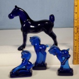 4 Heisey by Imperial Ultra Blue Horse Figurines