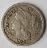 1888 Key Date Three Cent Nickel F