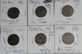 6 Shield Nickel Repunched Date Error Die Variety Coins