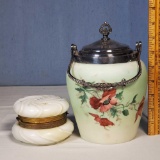 Hand Painted Opaline Biscuit Jar and Wavecrest dresser Box