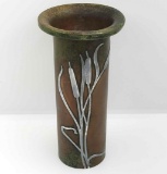 Heintz Arts & Crafts Bronze w/ Sterling Cat Tail Design Vase