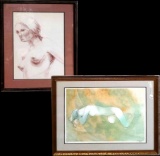 Two Framed & Matted Under Glass Nude Woman Prints