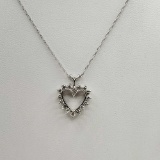 14K White Gold & Diamond Heart Pendant And Chain