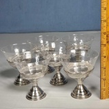 6 Glass Insert Sherbets in Sterling Silver Holders