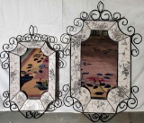 Set of Mosaic Tile Framed Mirrors in Iron Scroll Work