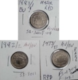 3 Higher Grade Shield Nickel Repunched Date Error Variety Coins