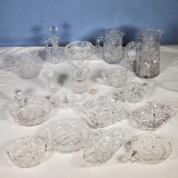 17 American Brilliant Cut Crystal Pitchers, Nappies, and More