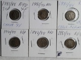 6 1881/88 RPD US Three Cent Nickels