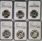 6 NGC MS 65 1967 Kennedy 40% Silver Half Dollars