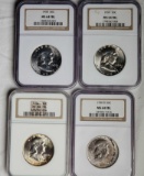 4 NGC MS 64 FBL Franklin Silver Half Dollars - 1950-D, 1954, 1958 and 1958