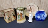 5 Pieces Of Collectible Royal Doulton Figurines, Pitchers, Mugs and Plates