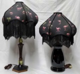 2 Table Lamps with Matching Flamingo Silk Shades