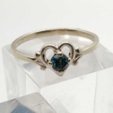 10k White Gold with Blue Diamond Sweetheart Ring