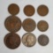 8 US 1800s Copper Cent Pcs and Silver Quarter