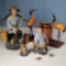 Chinese Mud Men Figurines and Wicker Crane Accent pcs