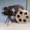 Metal Movie Fan Decorator Art - 2 film reels and Camera