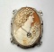 14k White Gold Framed Cameo Art Nouveau Ladies Bust With Diamond Necklace