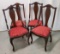 Set of 4 Art Nouveau Inspired Mahogany Dining Chairs with Red Cut Velvet Seats