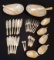 Antique Mother of Pearl Master Salt Bowls & Indiv. Salts w/ Spoons & Assorted Utensils