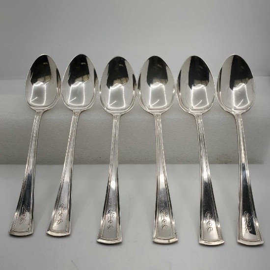 6 Sterling Silver Dominic & Half Virginia Pattern c1912 Tea Spoons