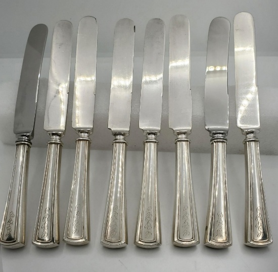 8 Sterling Silver Dominic & Half Virginia Pattern c1912 Dinner Knives