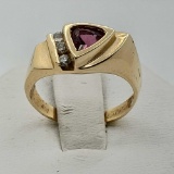 Diamond & Trillion Amethyst 14k Gold Ring