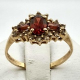 Vintage Garnet & Diamond Ring Set in 14k Gold by Sanuk