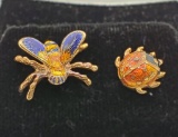 2 Enameled 14k Gold Lapel or Tie Tack Pins