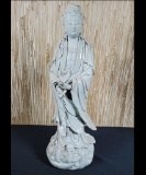 Chinese Blanc de Chine Porcelain Kuan Yin, Avalokitesvara Bodhisattva Standing W/ Scroll