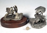 Two Fine Pewter Bird Statues