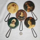 5 Victorian Hand Mirrors with Celluloid Picture Backs