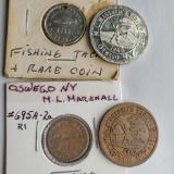4 Varied 1860s M.L. Marshall's Variety Store Oswego NY Civil War and Related Tokens