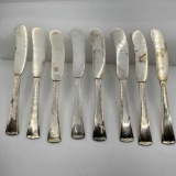 8 Sterling Silver Dominic & Half Virginia Pattern c1912 Butter Knives & 1-Cream Cheese Knife
