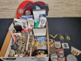 Tray of Military Medals, Pins, Berets, & More