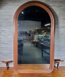 Walnut Framed Cathedral Top Mirror with Candle Sconces