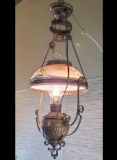 Victorian Brass & hand Painted Shade Oil Chandelier