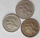 3 Higher Grade Three Cent Nickels - 1867, 1870 and 1872