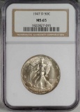 NGC MS 65 1947-D US Silver Walking Liberty Half Dollar