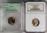 2 MS 66 1938-D Buffalo Nickels - PCGS and NGC