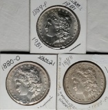 3 US Morgan Silver Dollars - 1889 VAM-19B1, 1880-O VAM-21 and 1888