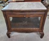 Marble Top Display Chest with Opening Beveled Glass Door Sides