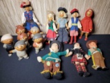 Tray lot of Mainzelmannchen, Poland Peg and other Small Character Dolls