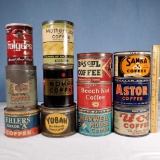 Tray of 12 Antique Coffee 1 lb. Key Opened, Canister and Related Tins