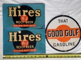 Vintage Gulf Gas and 2 Hires Root Beer Signs